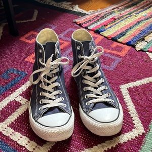 Navy blue high top converse